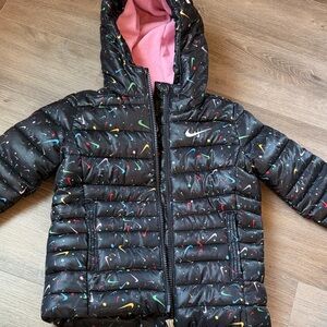 Nike Kids Black Puffer Jacket with Pink Lining